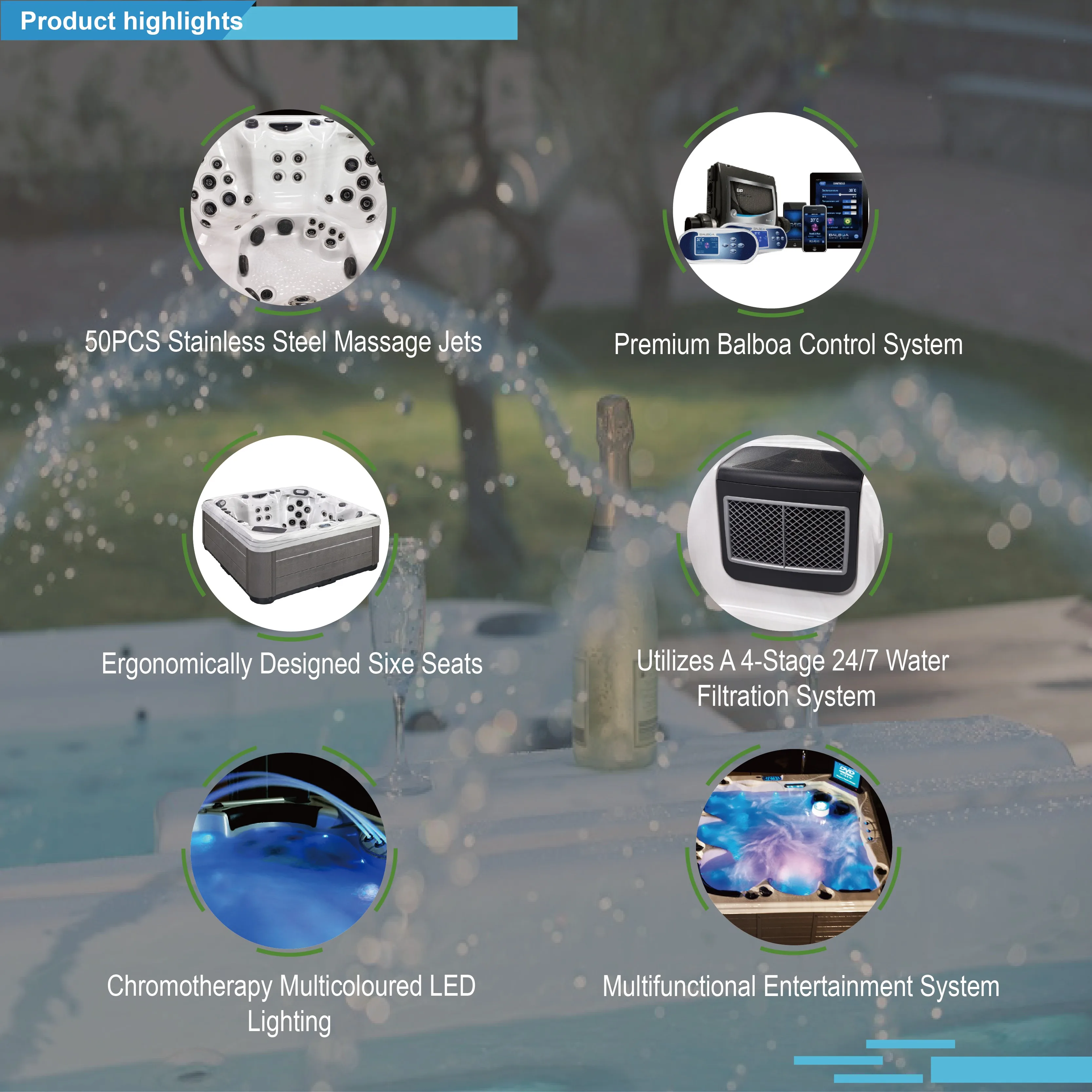 Sunrans Quality Luxury 6 Person Japan Massage Hot Tub With 2 Filter 50pcs Hydrotherapy Tub Jets Spa Balboa Hot Tub For Backyard