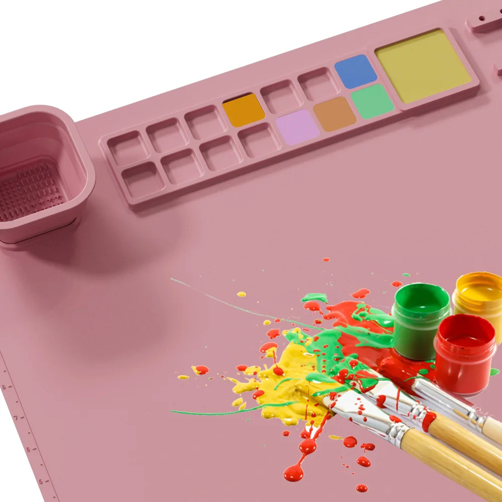 Silicone Painting Mat Art Station with Built-in Palette Multipurpose Silicone Art Mat Water Coloring Mat for Kids