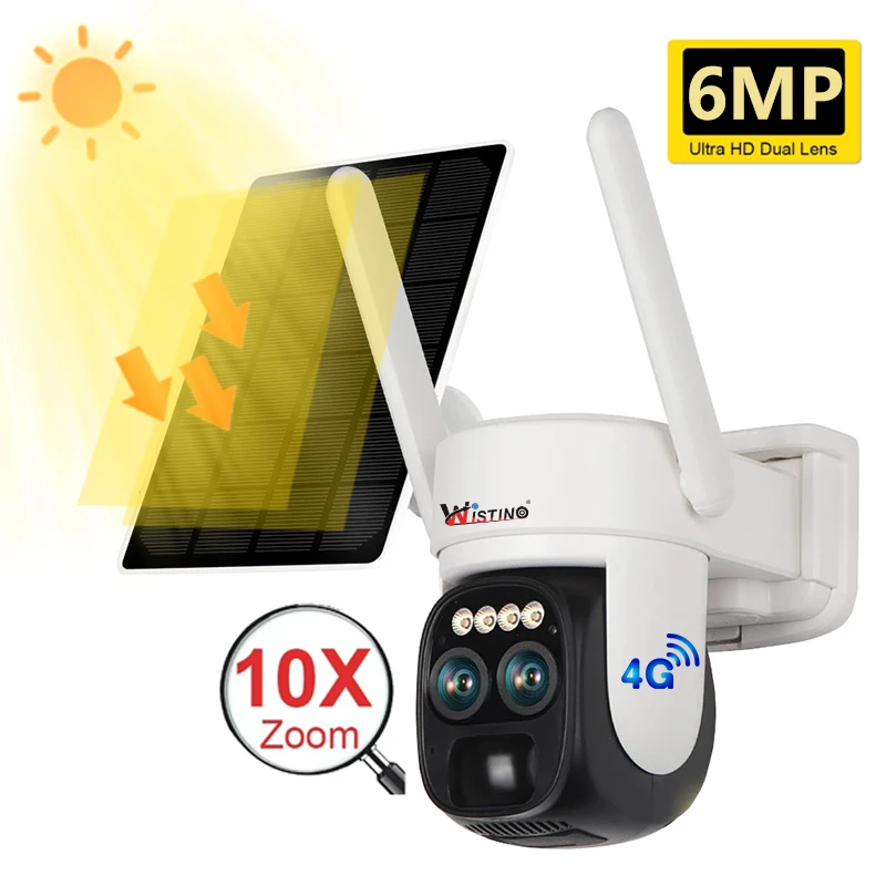 Wistino 3K двойной объектив 10x Масштабирование Okam Солнечная Беспроводная Wi-Fi 4G камера 6 Мп аудио красочная камера ночного видения 4G Солнечная камера