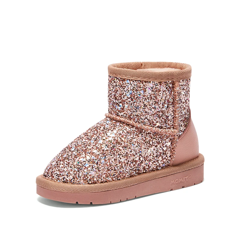 winter children slip-on shoe shiny glitter sparkle sheepskin luxury snow boots for kids girl
