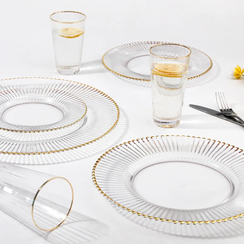 Hot 2023 charger plates Round Phnom Penh Crystal Glass Plate Hotel Heat Resistant Glass Dinner Plate Wedding Tableware