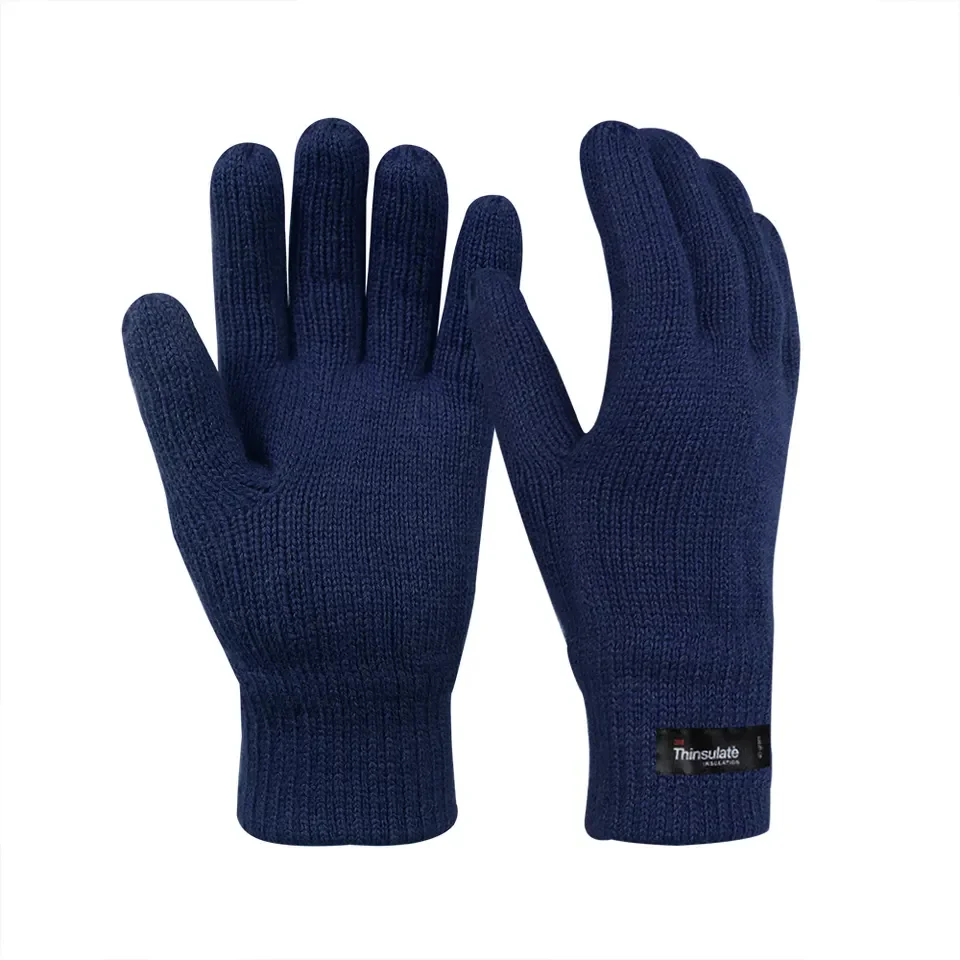 Navy Single Layer Winter Merino Wool Gloves Support Custom Color