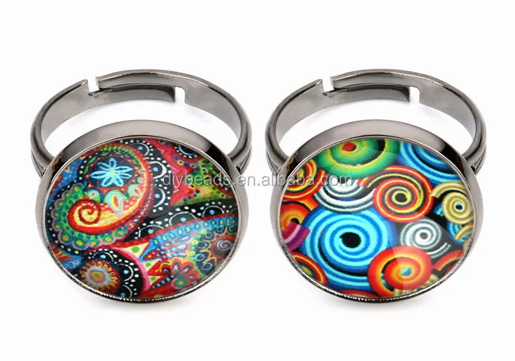 Wholesale round glass cabochon with kaleidoscope pattern pictures