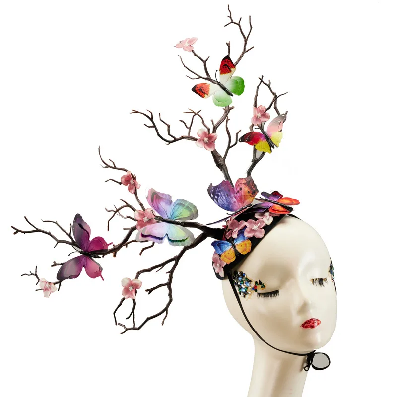 Party Halloween Costume Hat Fascinator Festival Flower Tree Headdress Halloween Costume Butterfly Headband Hat