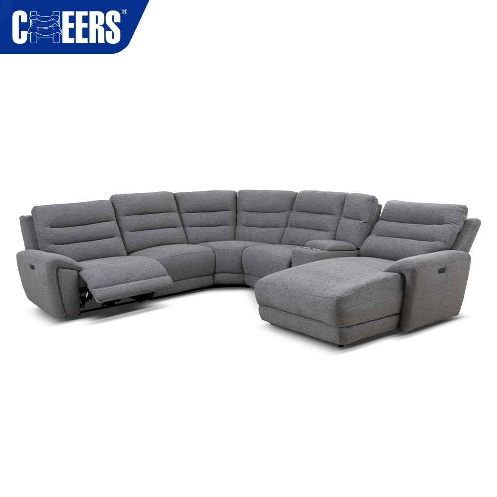 Luxury Power Corner Fabric Recliner Modern Furniture Curved Lounge Living Room Sofas Sectional L Shaped Sofa With USB
