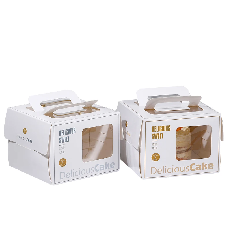 Пищевая упаковка печать на заказ недорогая бумажная коробка для прозрачного окна упаковочная торта с ручкой