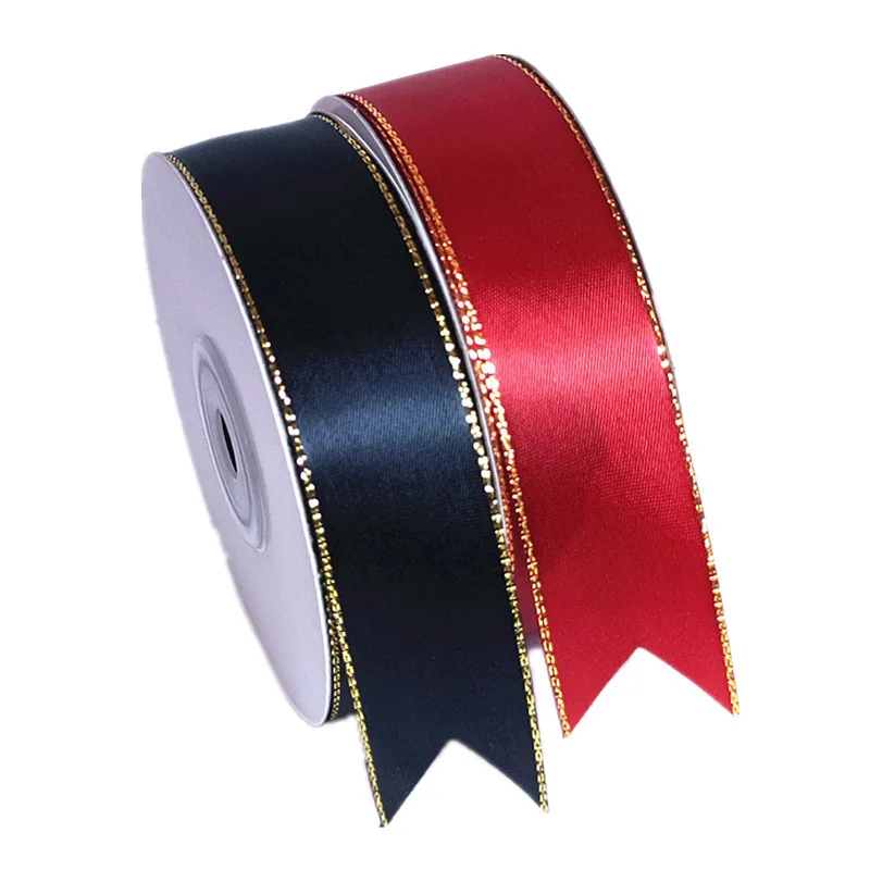 Yohpack, 2,5 см * 25 лет/рулон, двойное лицо, золотой край, бант, рождественские подарки, упаковка для торта, шелковая лента для рукоделия