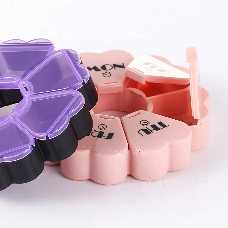 Portable plastic pill dispensing containers round weekly pill case custom  logo decorative unique pill box