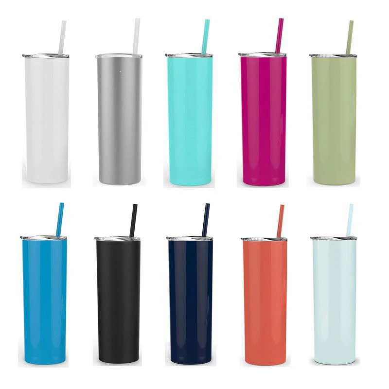 Leak proof slim glitter sublimation stainless steel Cup skinny tumbler with straw and lid