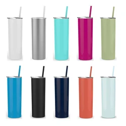 Leak proof slim glitter sublimation stainless steel Cup skinny tumbler with straw and lid