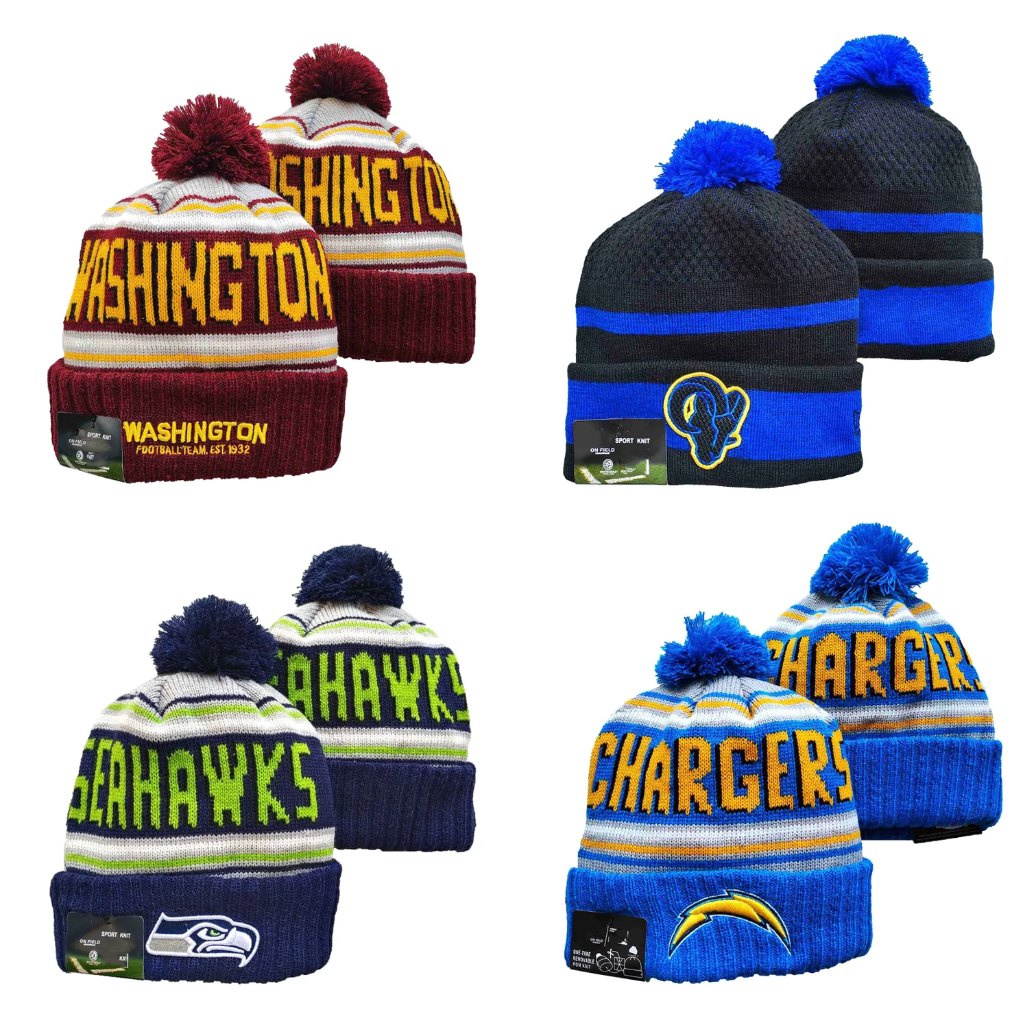 In stock new embroidery logo American USA knit football team cap era beanie winter hats for 32 teams
