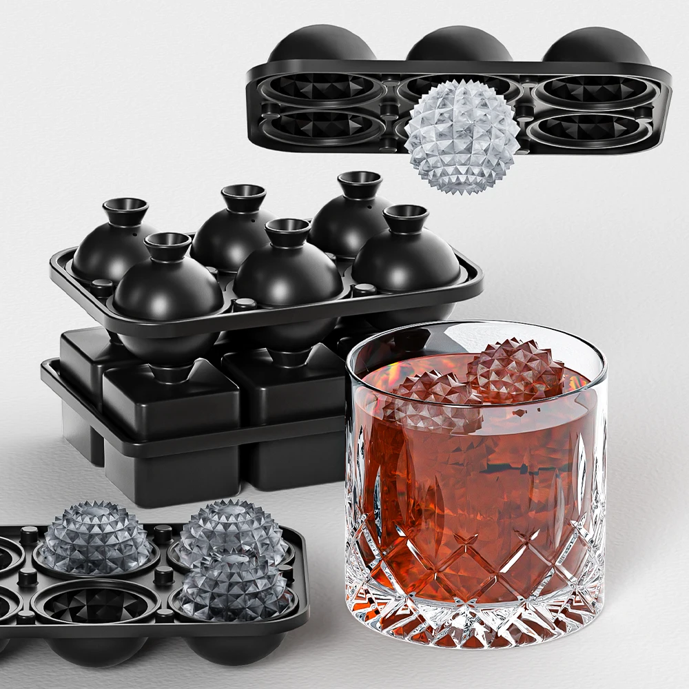 BPA Free Whiskey Big Ice Ball Diamond Silicone Ice Cube Tray Built in Funnel
