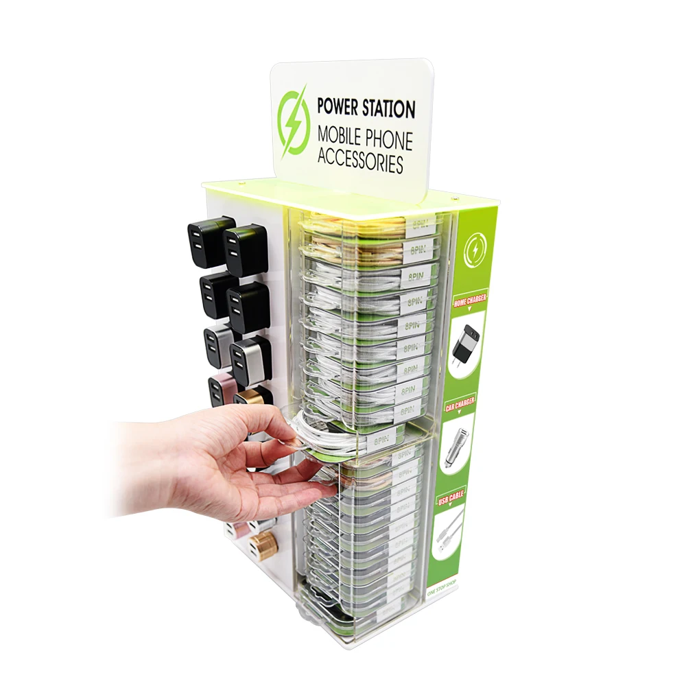 Wholesale USA Car charger Stand Acrylic display with 72PCS charger USB cable free standing Rotating display rack