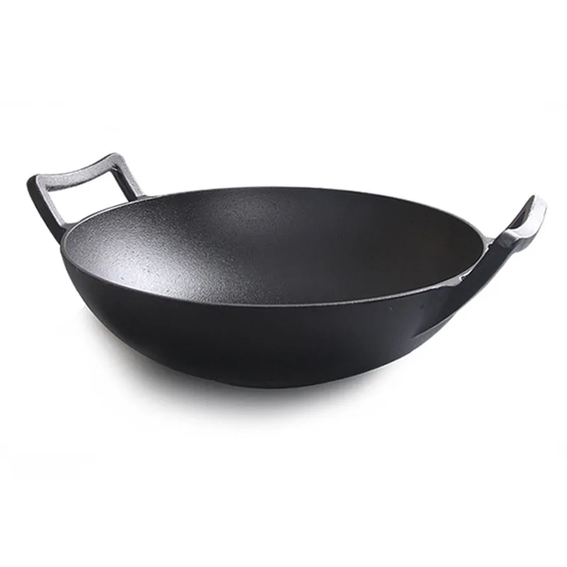 Cast-iron Dutch double ear thick wok old-fashioned dark stockpot uncoated raw iron pot Suitable for gas cooker induction cooker