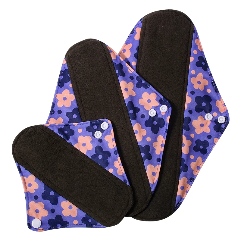 Popular Super Absorbent Reusable Bamboo Charcoal Cloth Menstrual Pad Washable Sanitary Pads Woman Eco-Friendly Pad