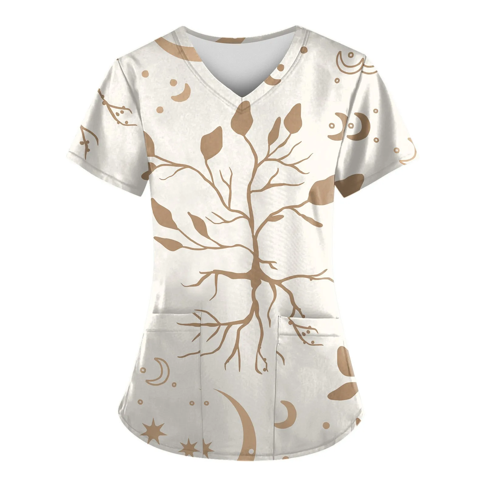hospital new style nurse work beauty chemical growth short-sleeve fashion printing top