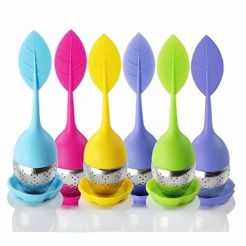 Stainless steel filter wire mesh leaf shape silicone tea strainer with plate