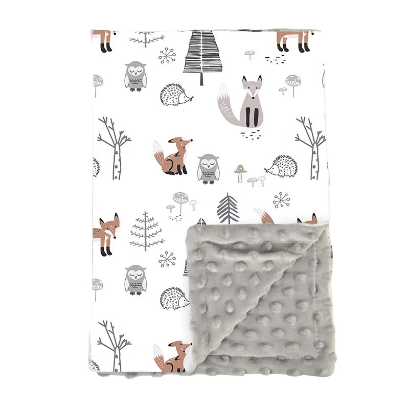 double beanie super soft baby fox print fabric winter blanket unisex plush comfort blanket newborn four seasons cover blankets