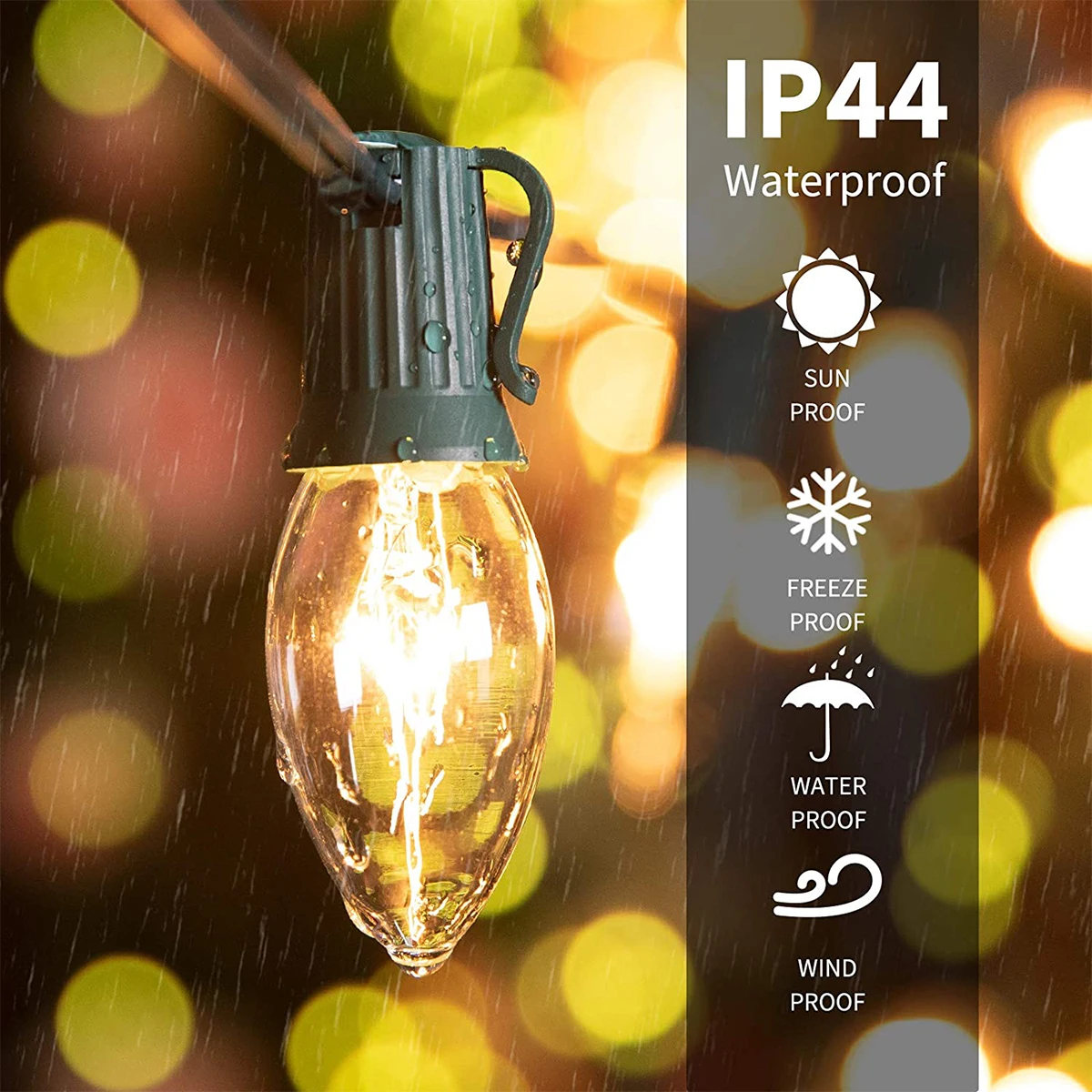 LED String Lights Indoor & Outdoor C7 Bulbs White Christmas Party & Wedding Curtain for Garden Waterproof PVC Lamp Body