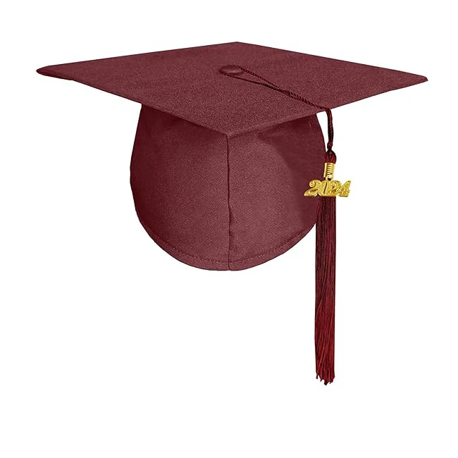High Quality Matte Maroon Graduation Cap with 2024 2025 tassel Adult Graduation Hat for High School College customized logo