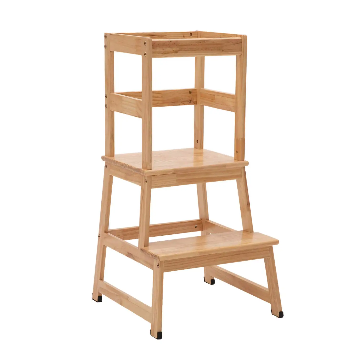 Kids Learning Stool Kids Kitchen Step Stool with Safety Rail,Wooden Learning Toddler Tower