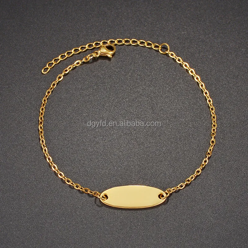 Personalized Laser Engraved Oval Bracelet 18K Gold Plated Cable Chain Bracelet Stainless Steel Jewelry Women Mother Gifts