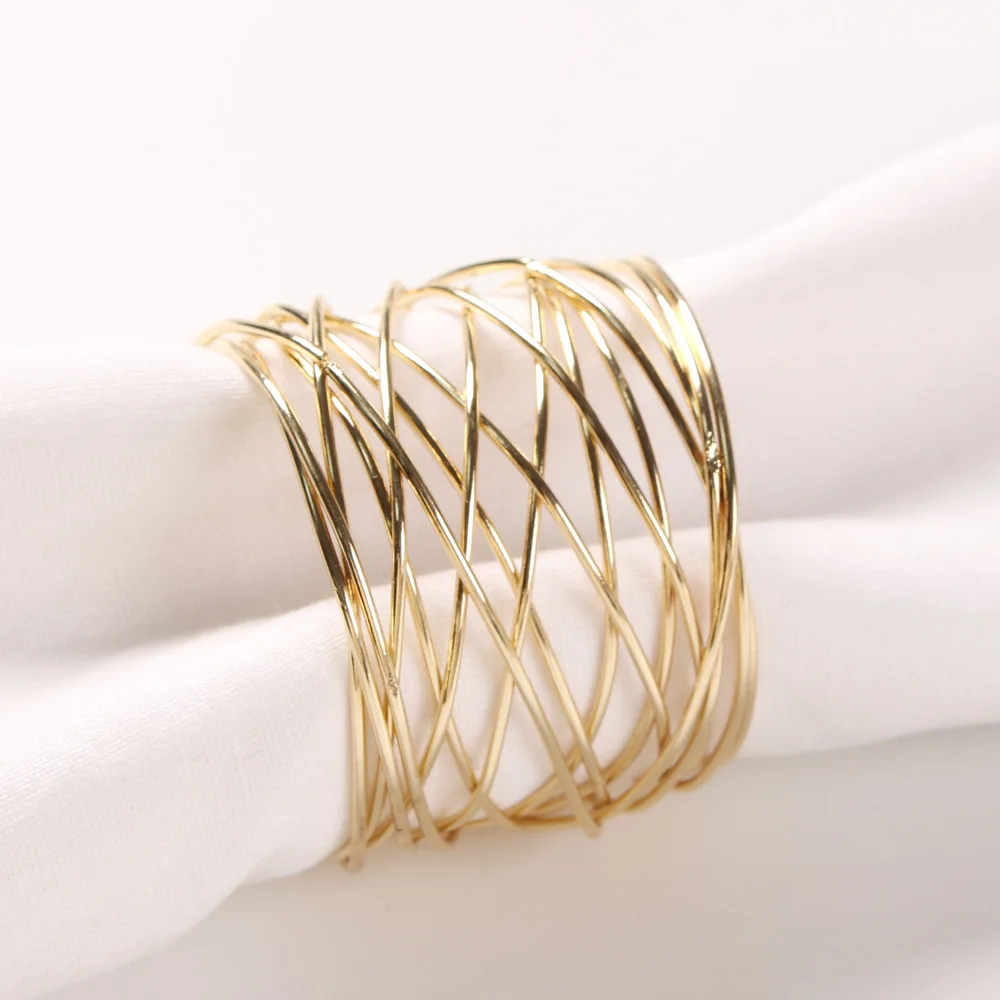 
Metallic Wire Mesh Napkin Rings Table Decor Napkin Buckle Holder for Party Dinner Gold Napkin Holder Table Wedding Decoration 