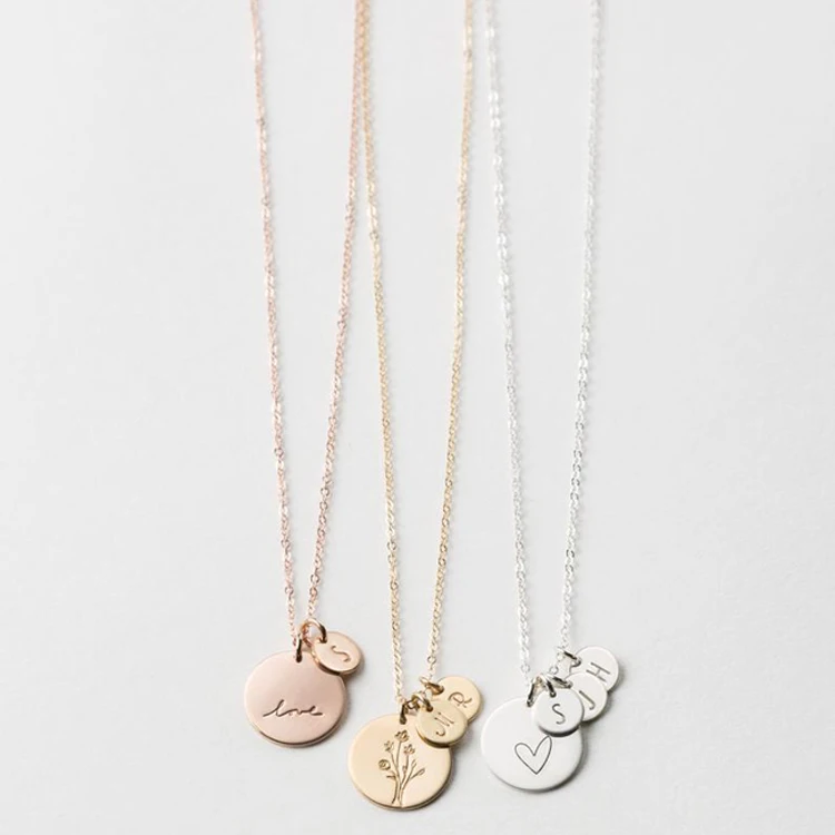 dainty gold plated 925 sterling silver custom engraved letter disc coin pendant necklace personalized for women
