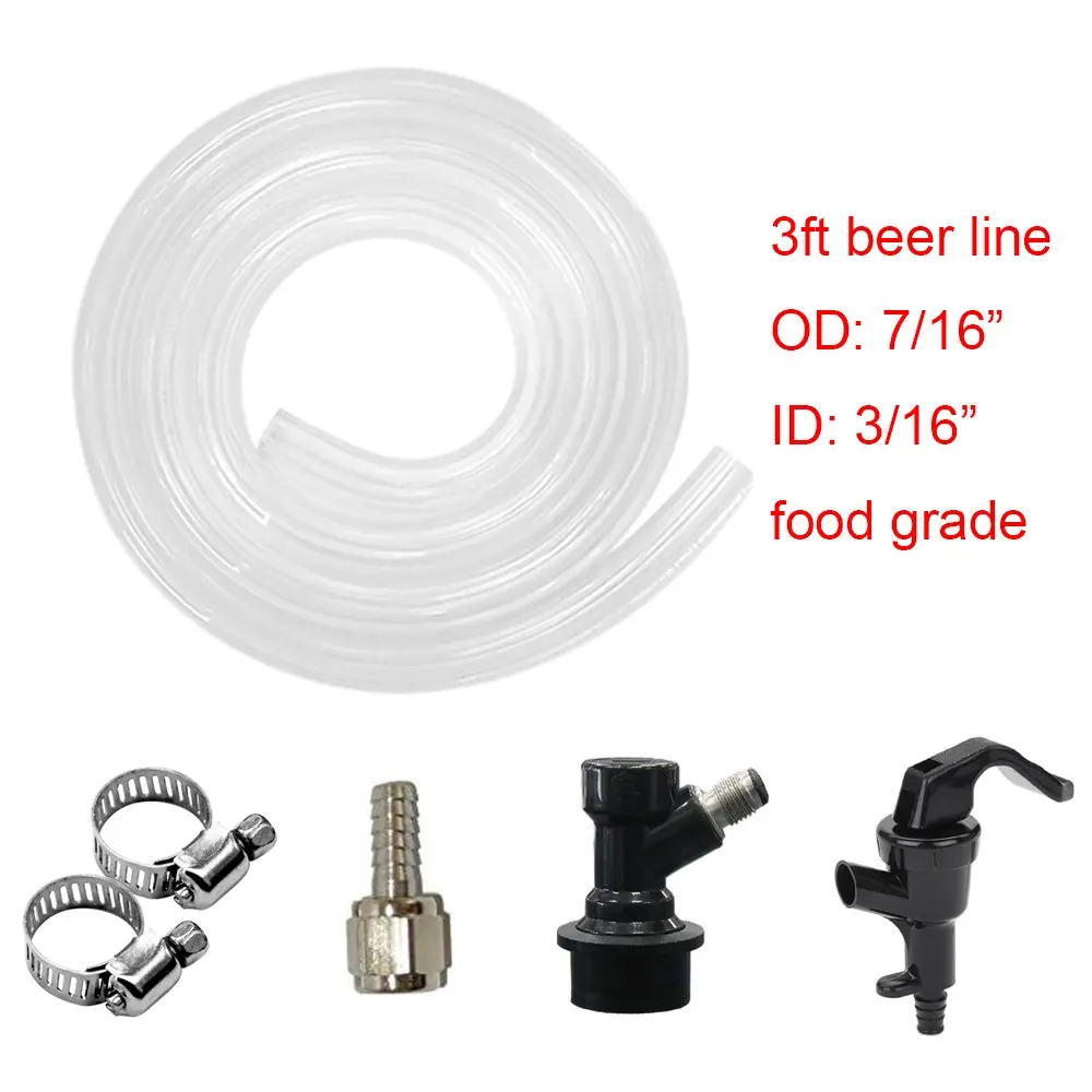 PVC line plastic 3 feet 5 feet beer hose tube gas line with tap and ball lock keg disconnect