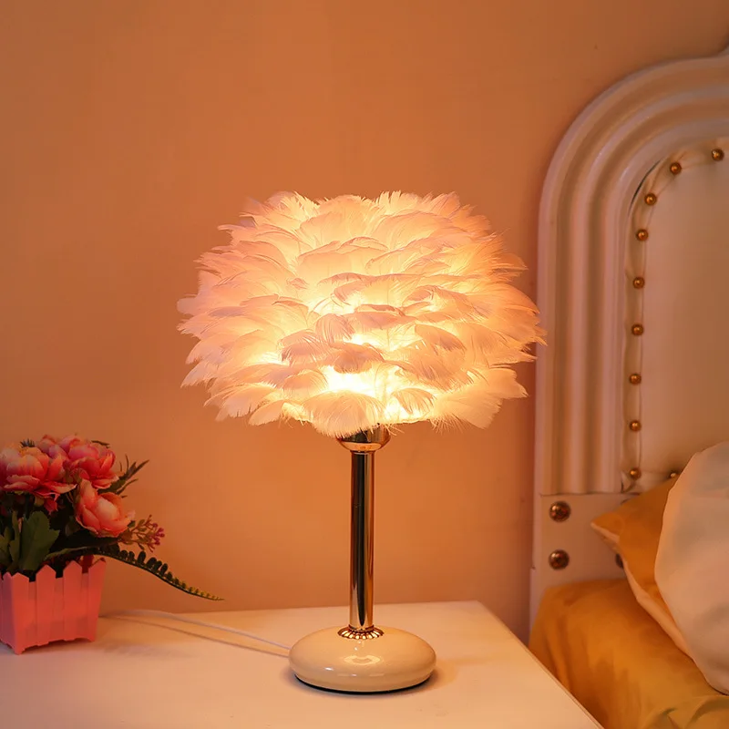 Nordic creative girl dream ceramic lamp warm feather bedside lamp table lamp bedroom, one piece generation