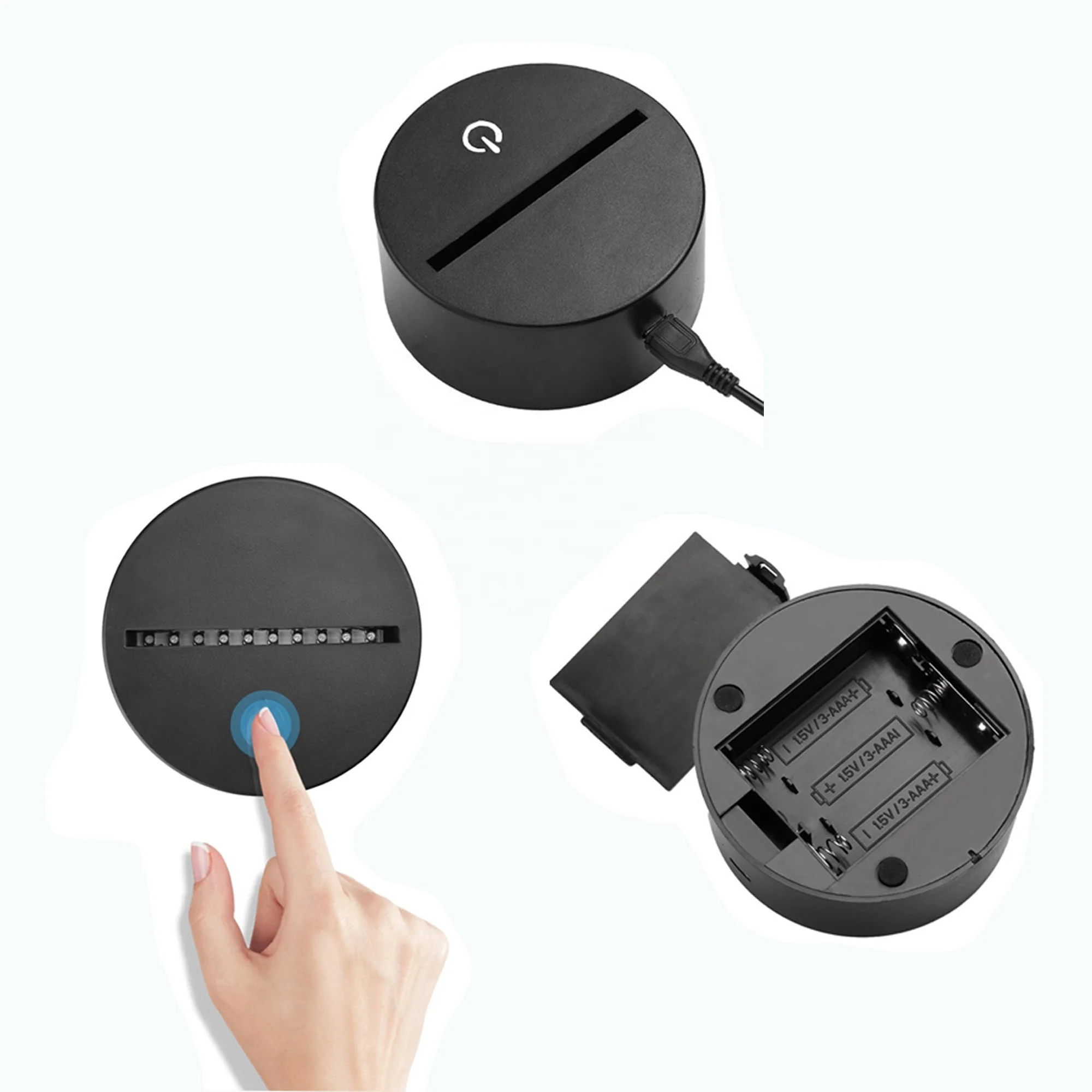 Newest Custom LOGO Touch Remote Control Colors RGB Black Crack 3D Acrylic Night Light Lamp Base for Kids