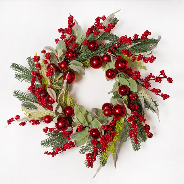 55cm Indoor Christmas Wreath with Customized Artificial Pine Cones Cheap Front Door Decoration for Parties