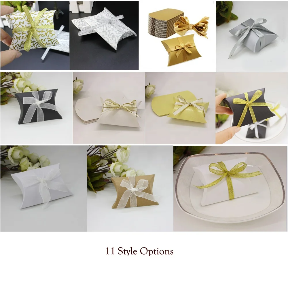 Pillow Ribbon Paper Sweet Candy Packaging Box for Wedding Baby Shower Party Gift Box