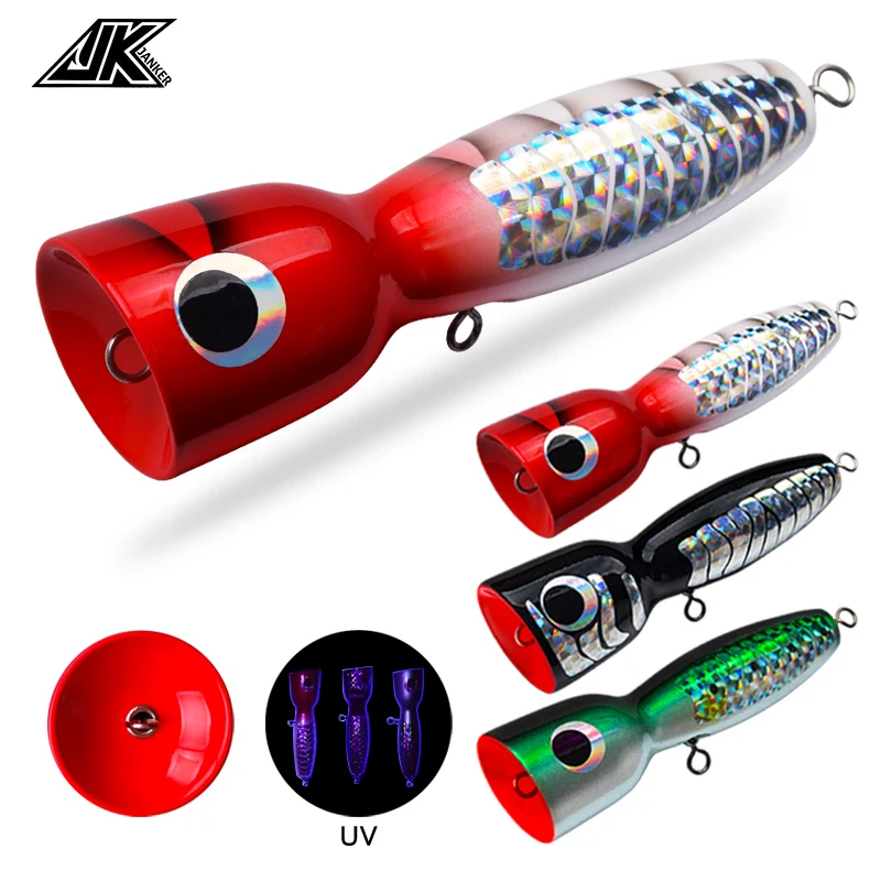 Popper Fishing Lures Artificial Hard Baits 80g Floating Wooden Fishing Popper Lures Saltwater