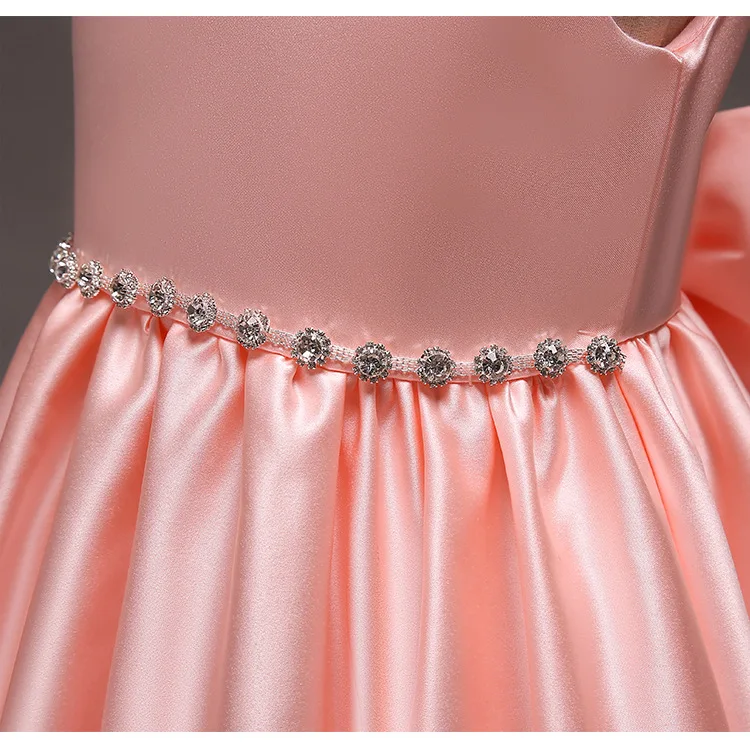 2020 High Quality Wedding Satin Sleeveless Girl Party Dress O-neck Girl Dress 4-12 Years Red Christmas Party Dress