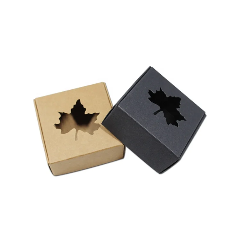 50pcs Square Kraft Paper Gift Packaging Carton Boxes Maple Leaf Clover Dolphin Hollow Out Soap Craft Cosmetic Wedding Party
