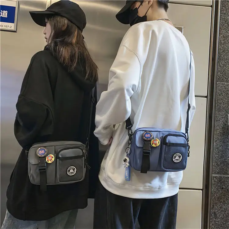 Unisex Custom Nylon Metal Zippers Locking Crossbody Bag Street Mini Simple Arm Bag Letter Decoration Concealment Purse Sling Bag