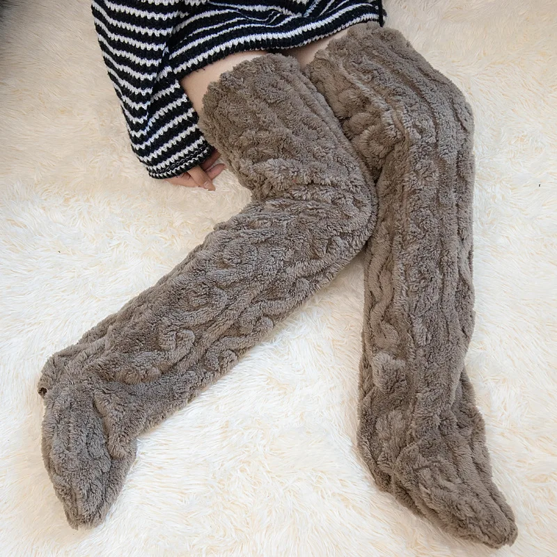 New Long Leg Warmers Winter Home Fluffy Sleeping Socks Extra Thick Slipper Socks for Women Over Knee Fuzzy Socks Plush Stockings
