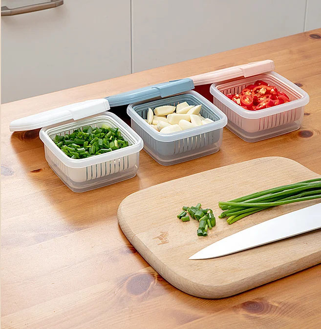 Scallion Ginger storage Box Kitchen Refrigerator Plastic Drain Box  Sealed Fresh-keeping Storage Box