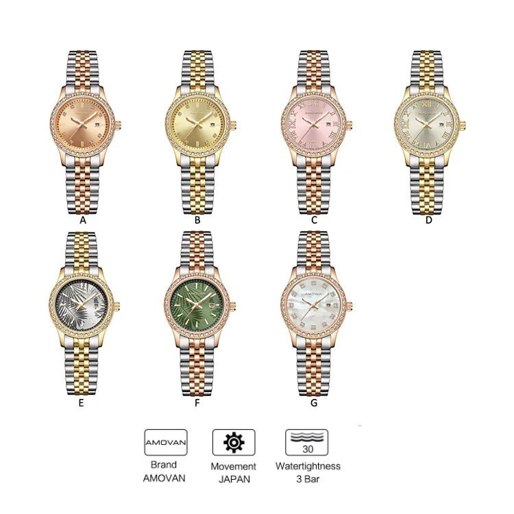 2022 AMOVAN Luxury Stainless Steel band Wrist japan quartz Watches Women gold and rose gold color