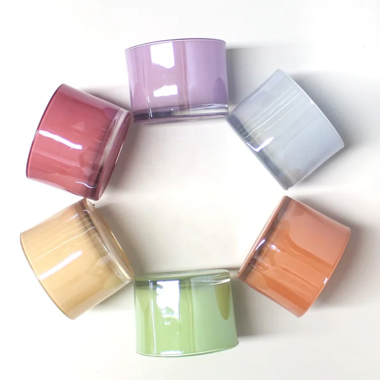 FENGJUN glossy wide 3 wicks scent candle container glass candy pink pearlized colored luxury recycled candle jars holders
