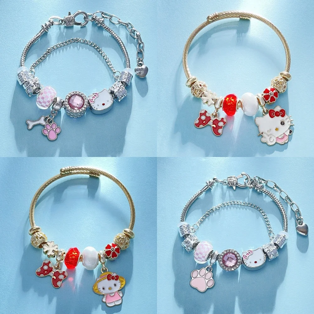 Kids Student Gifts Female Cartoon Animal Charm Beads Anime Adjustable Girls Children Hello Kitty Cat Bracelet for Women