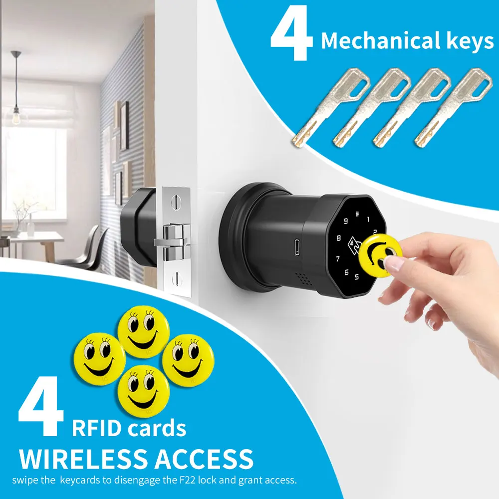 F22 keyless gate electric furniture safety digital nfc code rfid IC card tuya smart deadbolt door handle security lock with APP