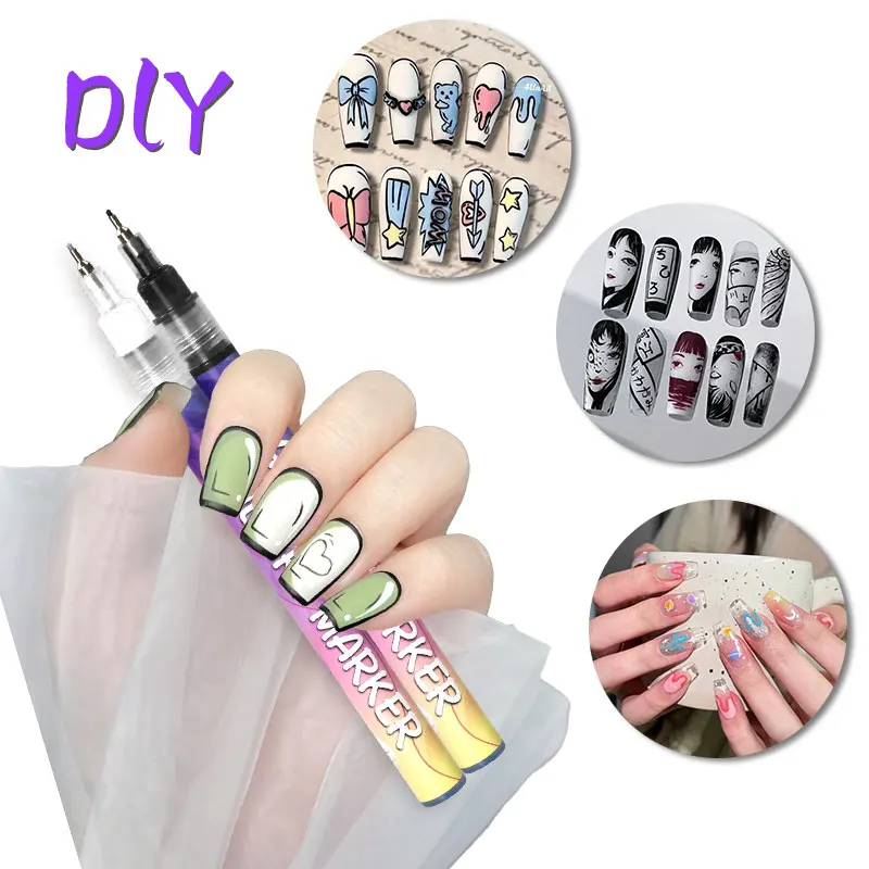 12 Color Needle Tube Nail Drawing Pens Set Nail Art Acrylic Dry White Pen Nail Care Polish Pen