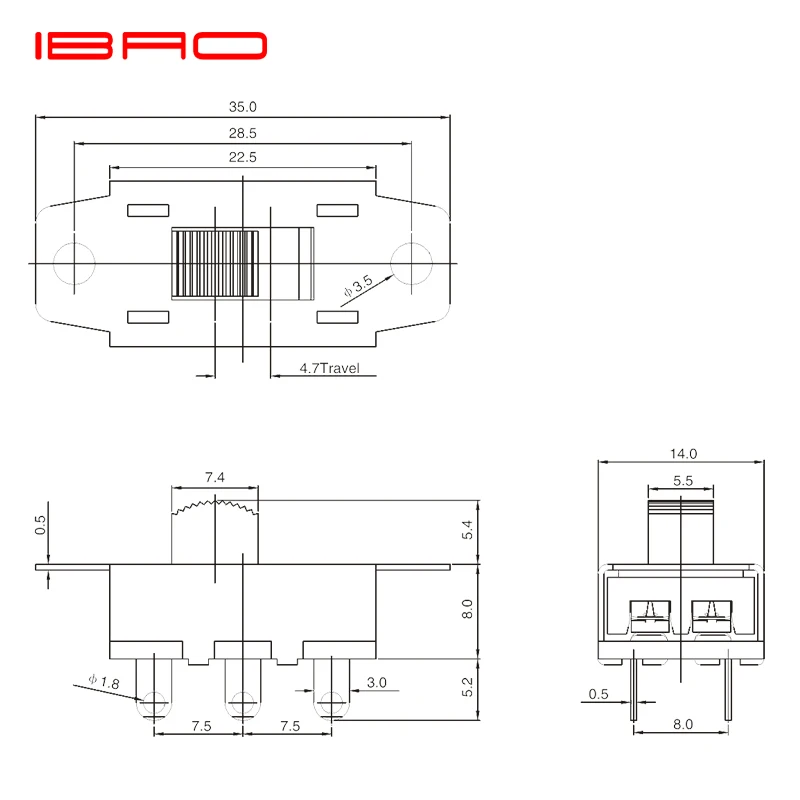 Переключатель с металлическим корпусом, 6 контактов, различные схемы, серия IBAO SAB, электрические переключатели