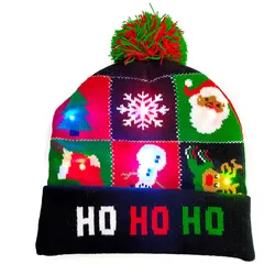 Factory Wholesale LED Christmas Hat Colorful Light-up Knitted Santa Sweater Xmas Party Beanie Cap for Adult Men Women
