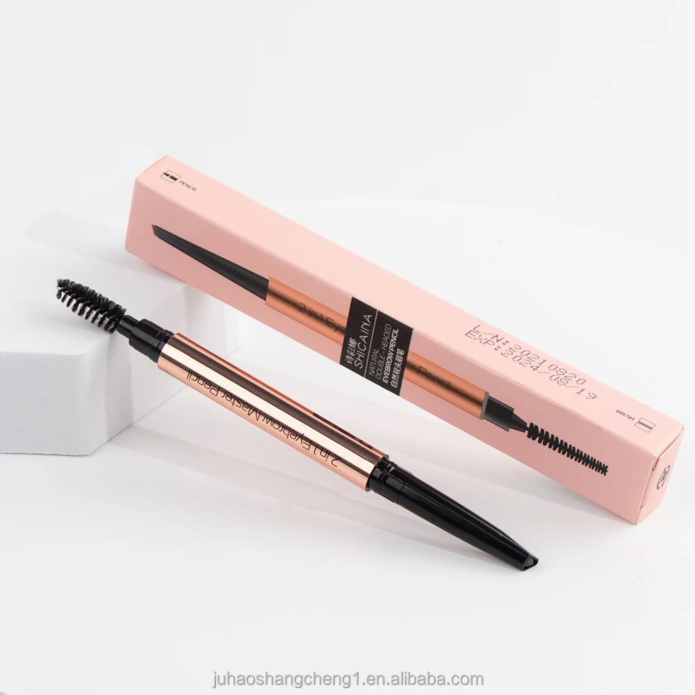 In stock eye liner pencil with private  label wooden eyebrow powder  with brush
