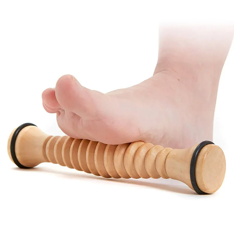 Rubber ring Wooden Roller Massage Stick Abdominal and Leg Fitness Yoga Massage Stick Roller Wooden Foot Roller