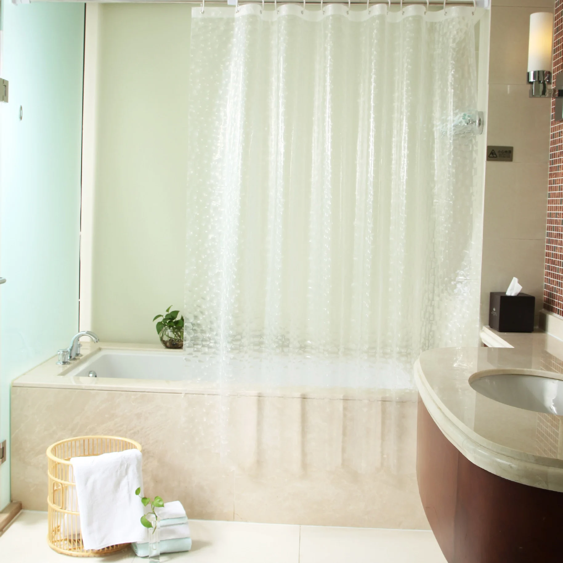 Transparent Customized Size Style Water Cube, Prismatic Ripple PVEA Waterproof Shower Curtain