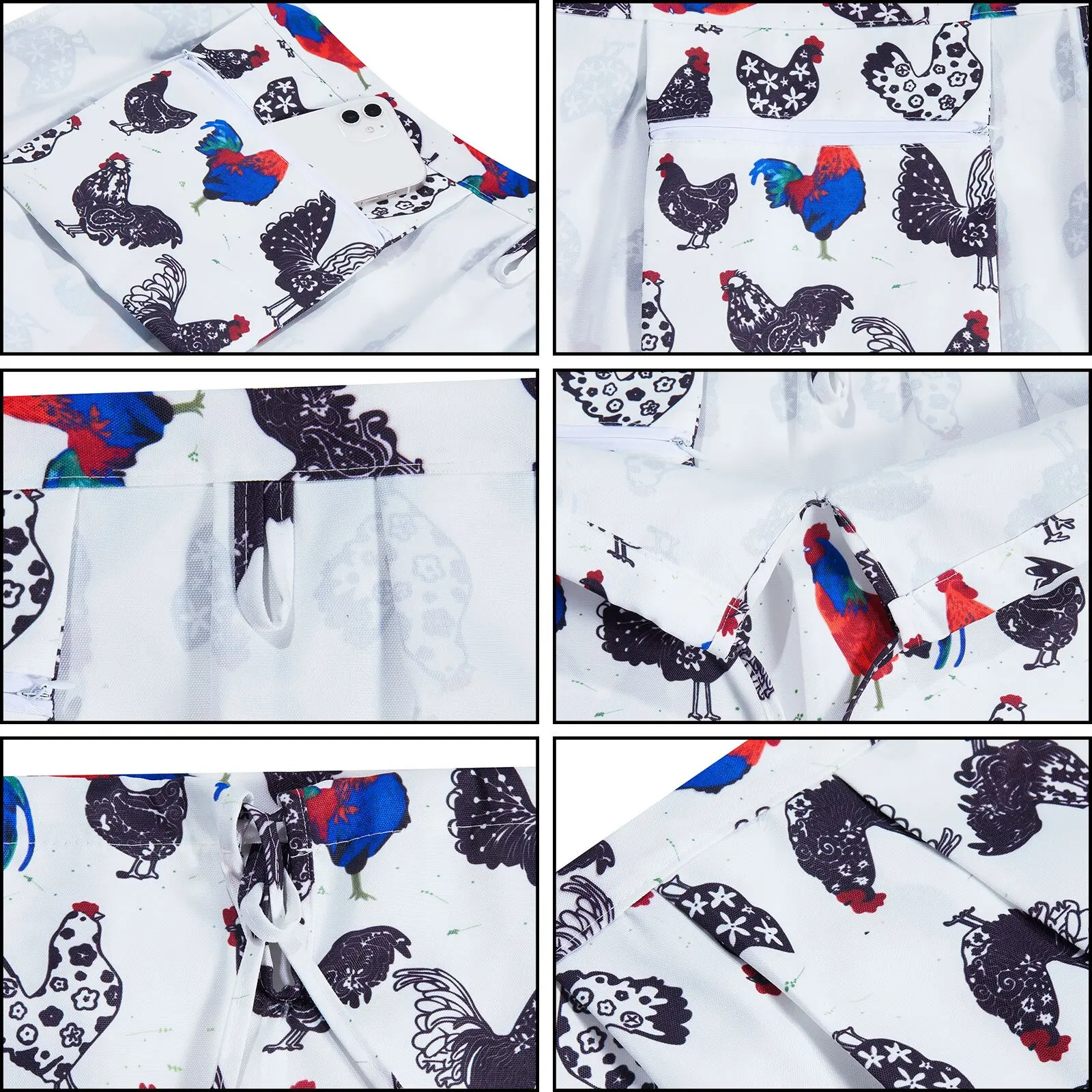 Gardening Harvest Aprons Style Chick Printed Pattern Hands-free Waist Apron with Adjustable Bandage + 2 Pockets Polyester aprons